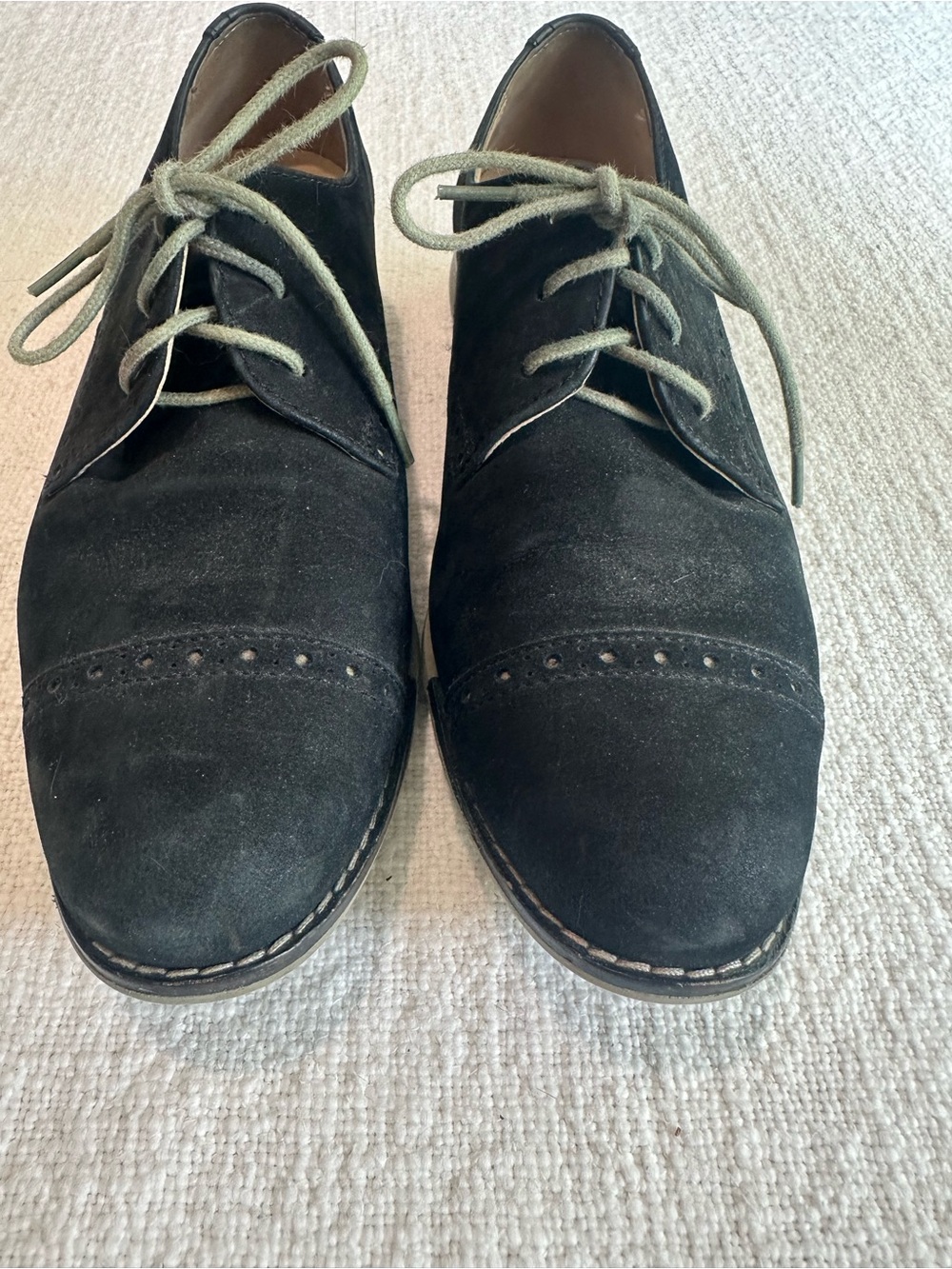 Cole Haan Black Suede Lace-Up Flats with Olive Laces